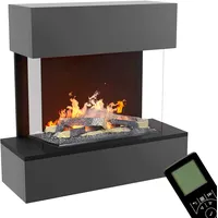 GLOW FIRE Wasserdampf Kamin HÖLDERLIN Sims (Wandkamin) - Elektrokamin für die Wand mit realistischen LED 3D-Flammen, Knistereffekt & Fernbedienung, 80x78x30 cm, Opti-Myst 600 mit Holz-Deko, Grau