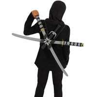 NET TOYS Angesagte Ninja-Schwerter mit Rückhalterung - Grau-Schwarz - Cooles Unisex-Kostüm-Zubehör Samurai-Schwert mit Dolchen
