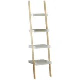 Leiterregal Bücherregal Holzregal 4 Ablagen weiß braun Aufbewahrungsregal