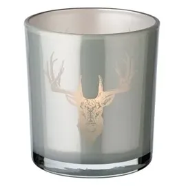 Edzard 2er-Set Teelichtglas (Höhe 8 cm, Ø 7 cm), außen grau, innen Gold - Windlicht, Kerzenglas (Hirschkopf)