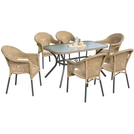 Merxx Ravenna Set 7-tlg. 6 Stapelsessel Gartentisch 150 x 85 cm Natur