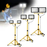 Eikuavons Baustrahler LED mit Stativ einstellbar, 4 x 50W Baulampe mit 3m Netzkabel, 6500K IP66 Wasserdichte Arbeitsstrahler für Baustelle, Werkstatt oder Keller, Innen & Außen