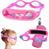 RUIGAO Schwimmbrille für Kleinkinder, Alter 2–5 Jahre, Kleinkind-Schwimmbrille ohne Haarzug, Kinder-Schwimmbrille mit Etui (rosa Meerjungfrau)