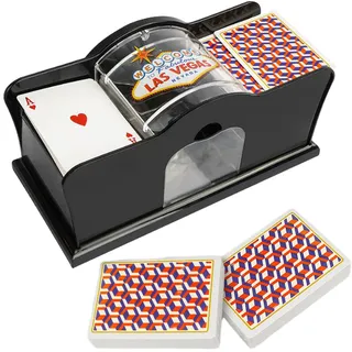Idezek Kartenmischer, Manueller 2 Deck Kartenmischer mit Handkurbel, Manueller Spielkartenmischer für Heimkartenspiele, Reisen, Poker, Blackjack, Rommé, Einfach Zu Bedienende Kartenmischmaschine