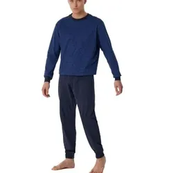 Schiesser Comfort Essentials Long Pyjamas Marine Baumwolle 56 Herren
