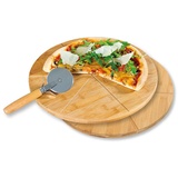KESPER | 2 Pizzateller mit 1 Pizzaschneider, Material: FSC®-zertifizierter Bambus, Maße: ø 32 cm/Stärke: 1 cm, Farbe: Braun |58465
