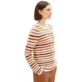 Tom Tailor Damen Basic Strickpullover aus Bio-Baumwolle, 32441 - Orange Ottoman Stripe, XS - XS