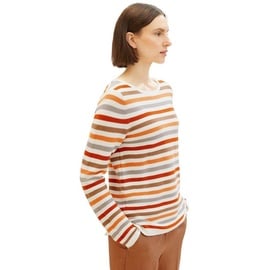 Tom Tailor Damen Basic Strickpullover aus Bio-Baumwolle, 32441 - Orange Ottoman Stripe, XS - XS