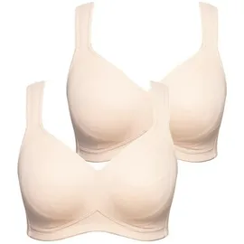 Ulla Popken Damen große Größen Übergrößen Plus Size Mikrofaser-BH, 2er-Pack, ohne Bügel, vorgeformte Cups beige 105E 793032300-105E - 105E