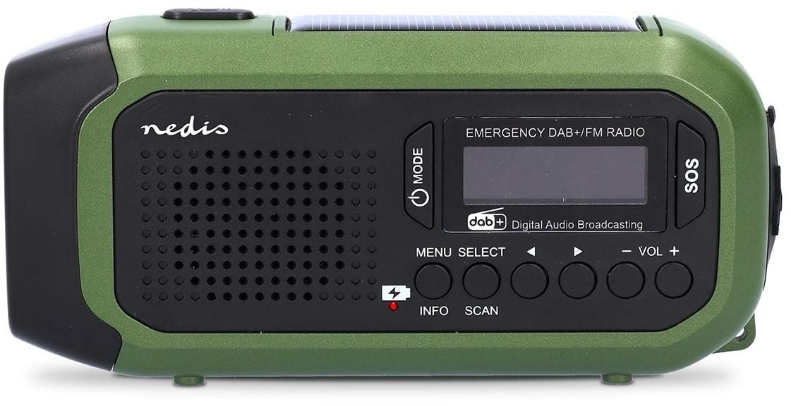 Notfallradio - Tragbare Ausführung - DAB+ / FM - Batteriebetrieben/Handkurbel/Solar Powered/Stromversorgung über USB - Wecker - Grün/Schwarz