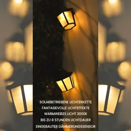 Lumiled Lichterkette Laterne Solar außen 10 Laterne LEDs 3,8 Meter Warmweiß 3000K Solarlichterkette Laternen Outdoor Lichterketten Hochzeit Balko... - Schwarz