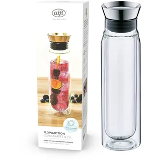 alfi FLOWMOTION 0,75l, doppelwandige Glaskaraffe aus Borosilikat, automatisches Ausgießen, integrierter Sieb, zerlegbarer Deckel, spülmaschinenfest, Thermo Glaskaraffe, für heiße und kalte Getränke