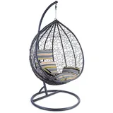 Luxus Hängesessel Miami XXL Polyrattan Korb und Gestell schwarz Kissen Sunset