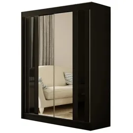 beautysofa Kleiderschrank Coma (beide Türen mit Spiegel und Hochglanz,mit Kleiderstange und geräumige Regale, Schwarz / Weiß, Maße: 120 / 150 / 200 x 215 x 61 cm (B / B1 / B2 x H x L) zweitürig Schrank schwarz 120 cm x 215 cm x 61 cm