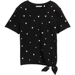 TOM TAILOR DENIM Damen T-Shirt mit Herz-Stickerei, schwarz, Gemustert, Gr. XL