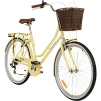 Galano 26 Zoll Cityrad Belgravia 6 Gang Damenfahrrad Mädchenrad Citybike mit Korb, Farbe:Gelb, Rahmengrösse:18 Zoll