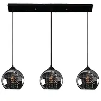SAIVITT Kristall Esstisch Lampe Pendelleuchte Kronleuchter Höhenverstellbar Modern Rechteck Design LED E27 Esszimmer Hängelampe 3-Flammig Schwarz Glas Kugel Schirm Küche Wohnzimmer Leuchte, D50cm