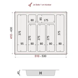 Sossai Besteckeinsatz Divio für Schubladen 60 cm 53 x 43 cm 7 Fächer weiß Kunststoff