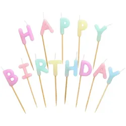 12x Buchstabenkerzen-Set pastell 8 cm `Happy Birthday`