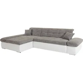 DOMO collection Ecksofa DOMO COLLECTION "Moric, L-Form, XXL-Sofa - Breite 300cm, viel Platz, auch in Cord", grau (weiß, weiß, grau), B:300cm H:80cm T:172cm, Kunstleder SOFTLUX / Struktur (90% Polyester/ 10% Polyacryl);Microfaser PRIMABELLE (100% Polyester)/ Struktur (90%