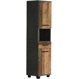 Forte Veris Seitenschrank mit 2 Türen und 1 Schublade, Holzwerkstoff, Betonoptik Dunkelgrau / Old – Wood Vintage, 40,2 x 186,82 x 34,8 cm