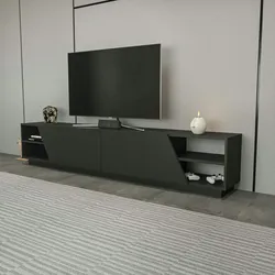 Dmora Fernsehschrank Dpazienz, Ständer für Wohnzimmerfernseher, Niedriges Wohnzimmer-Sideboard, TV-Ständerbasis, 240x37h47 cm, Anthrazit