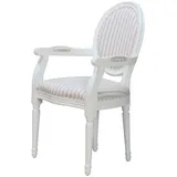 VCM ebuy24 Esszimmerstuhl mit Armlehne antik weiss, Stoff beige gestreift.