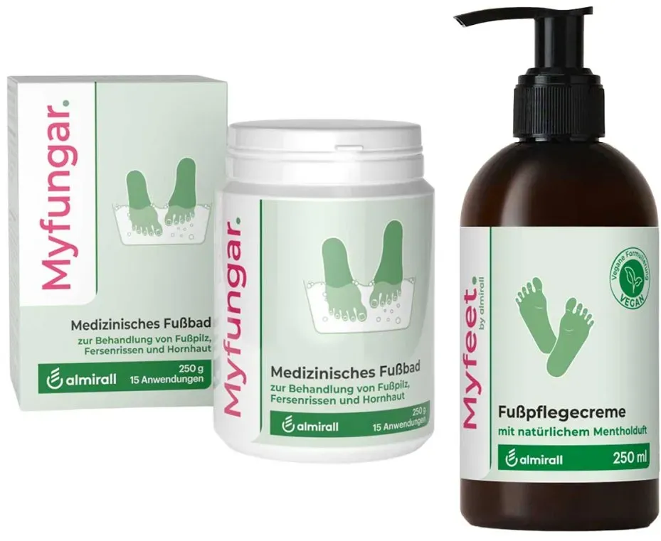 Myfungar Medizinisches Fußbad Granulat + Myfeet Fußpflegecreme