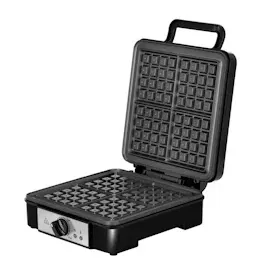 MPM MGO-36M - Waffeleisen - mit viereckigen Platten für 4 Waffeln nach belgischer Art - Dicke Waffeln - Doppelt - mit Antihaftbeschichtung und Thermostat - 1200 W - Groß - Elektrisch - Silber