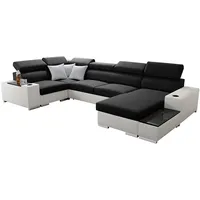 All4All Ecksofa mit Schlaffunktion Passe 335 cm x 205 cm - Wohnlandschaft U-Form - Schlafsofa mit Bettkasten - XXL Sofa - Groß - Gewebe mit Kunstleder -Schwarz/Weiß - Rechte Seite 26