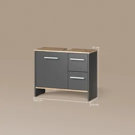 livinity® Waschbeckenunterschrank Amalfi, Anthrazit/Goldkraft Eiche, 70.2 x 57 cm mit 2 Schubladen und 1 Tür