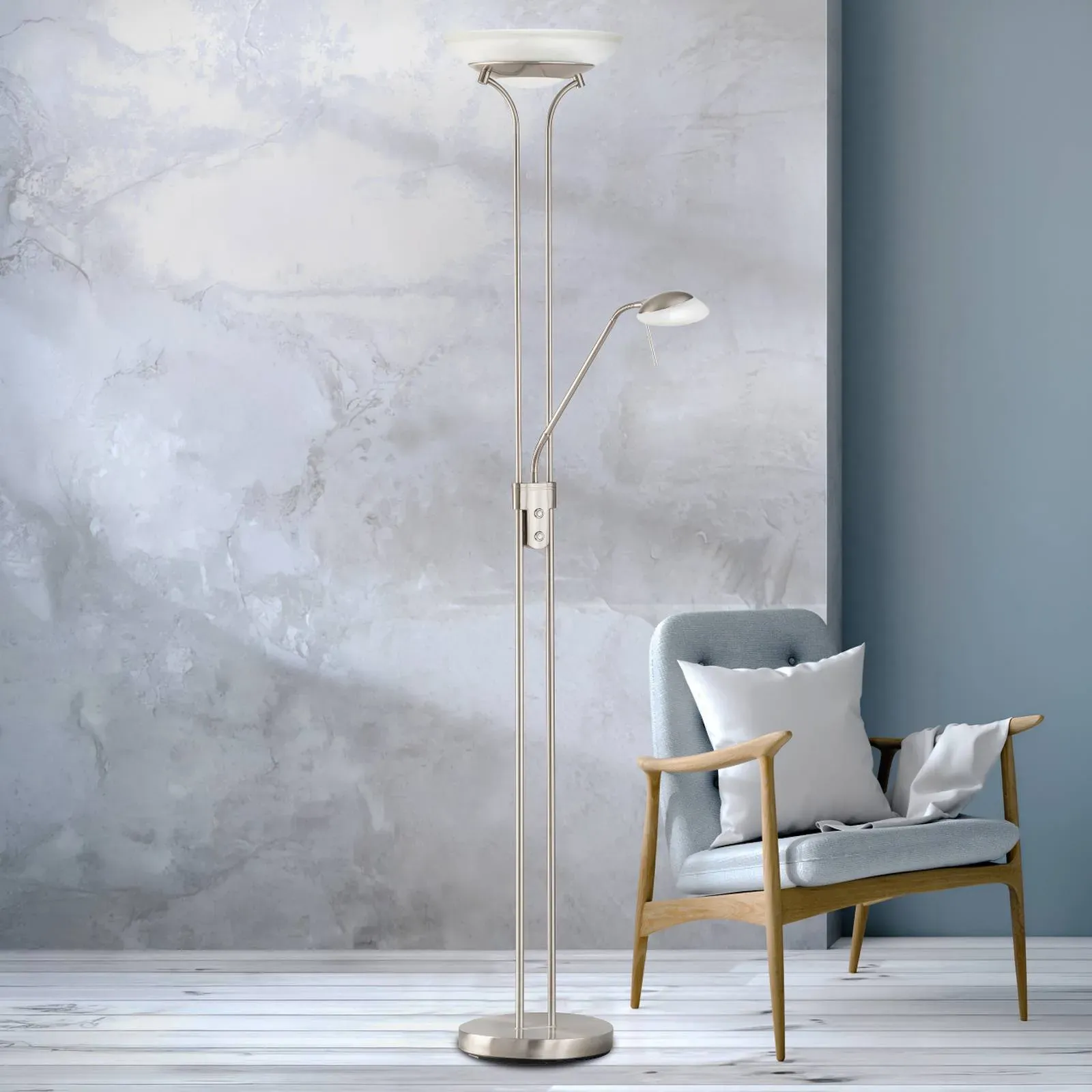 FISCHER & HONSEL LED Stehlampe Pool, dimmbar, alu / grau / zink, für Wohn- / Esszimmer, Metall, Modern, LED Stehlampe - 53 cm - 32 cm - 182 cm