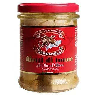 'Dose aus Glas von Thunfisch-Filets von Erste Wahl. Meister tonnieri "Sardanelli. Produkt gearbeitet komplett in Italien VV. GR 200