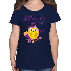 Shirtracer T-Shirt jUHU endlich Schulkind Eule Schultüte Einschulung Mädchen blau 104 (3/4 Jahre)