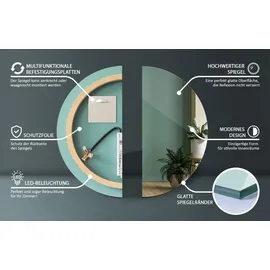 Tulup Led Spiegel - Runder Badezimmerspiegel Ohne Rahmen mit Led-beleuchtung – Wandspiegel - Kaltweiß (6500k)