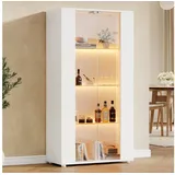 Flieks Glasvitrine Hochschrank mit LED-Beleuchtung, 2 Glastüren, 3 Glaseinlegeböden (80×36×150 cm, 4 Ebenen, 1-St., Standvitrine Eckvitrine für Wohnzimmer, Schlafzimmer, Arbeitszimmer) multifunktional Vitrine mit 4 Ablageflächen Mehrzweckschrank Weiß weiß