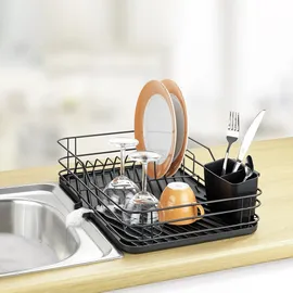 Maximex Geschirrständer schwarz, B:43cm H:10cm T:31cm, Metall, Geschirrständer, Geschirrabtropfer mit Abtropfschale, Besteckkorb und Tellergestell