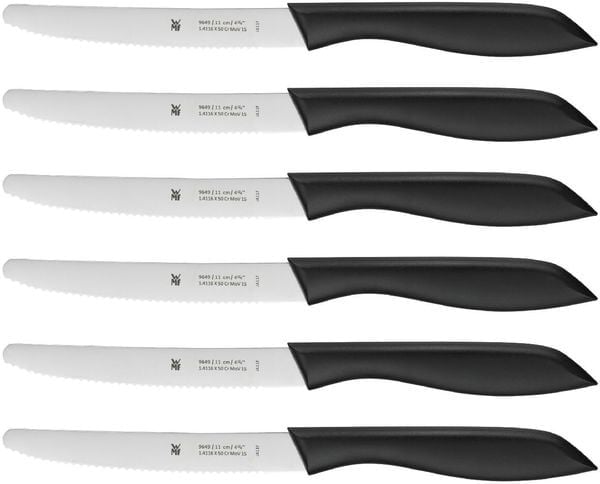 WMF Classic Line Frühstücksmesser Set 6-teilig, 23 cm, Brötchenmesser Wellenschliff, Brotzeitmesser, Spezialklingenstahl, Kunststoffgriff, schwarz