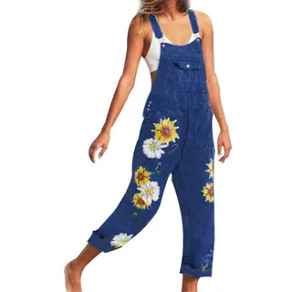 Godoboo Damen Latzhosen Denim Jumpsuit Slim Jeanslatzhose Overall Jumpsuit Playsuit Jeans Hosenanzug Damen Jeanslatzhose - L