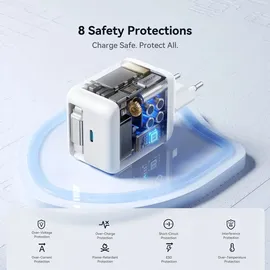 Joyroom JR-TCL06 67W GaN Wandladegerät mit integriertem einziehbarem USB-C-Kabel - Weiß