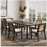 Flieks Esszimmerstuhl Rattanstühle, Gestell aus Gummiholz (Set, 6 St), 6er Set Polsterstühle Armlehnstuhl mit Fußpolstern Samt Schwarz schwarz