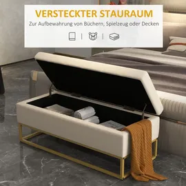 Homcom Sitzbank mit Stauraum, Polsterbank mit Klappdeckel, Samtoptik, Bettbank, mit Stahlbeine für Wohnzimmer, Schlafzimmer, Beige, 110 x 44 x 49 cm -