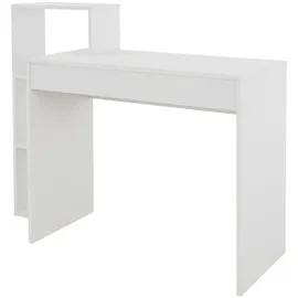 ML-Design Schreibtisch mit Regal, Arbeitstisch Bürotisch Computertisch Laptoptisch PC Tisch, mit Stauraum, Weiß, 3 Einlegeböden, 110x72x40 cm, Holz, 2-in-1 System, für Zuhause