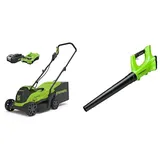 Greenworks Akku-Rasenmäher + Akku Axial-Laubbläser G24AB