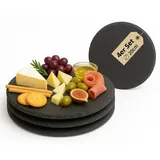 Schieferplatten rund 20 cm Set aus 4 Servierplatten aus Schiefer für Käseplatte Tapasplatte Deko & HLKauf-Block