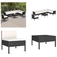 vidaXL 9 tlg. Garten Lounge Set mit Auflagen Poly Rattan Schwarz - Garten-Sofagarnitur - Garten-Sofagarnituren - Gartensofa-Set - Gartensofa-Sets - Schwarz