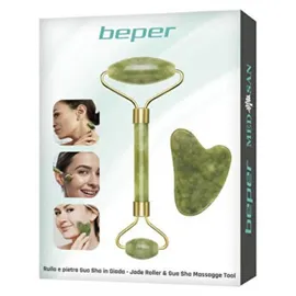 Beper C301ABE101 Rolle und Stein Gua Sha in Jade, Jade Roller & Gua Sha Massagge Tool, Gesichts- und Körpermassage, entspannend, Entfernung und Al...