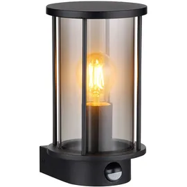 GLOBO Wandleuchte Außenlampe Fassadenleuchte Bewegungsmelder Glas Rauch Edelstahl Gartenleuchte, 1x E27, Hxb in cm: 25,2x14,3