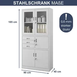 Jan Nowak Vitrinenschrank abschließbar FILIP mit Tresor 185 x 90 x 40 cm, Wohnzimmer, Wohnwände, Vitrinenschränke