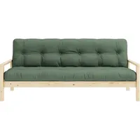 Schlafsofa KARUP DESIGN "KNOB", grün (olive grün), B:205cm H:79cm T:95cm, Matratzenmaterialzusammensetzung: Futonmatratze mit Knopfheftung, Höhe 14 cm, aus recyceleten Mischfasern mit einem Kern aus 4 cm Schaumstoff. Matratzenfüllung: Baumwoll-Mix-Füllung 90-95% Baumwolle und 5-10% Polyester. Bezug: 80% Baumwolle, 20% Polyester, Sofas, Schlafsofa, mit Futonmatratze, verschiedene Farben, FSC-zertifiziert, Kiefer
